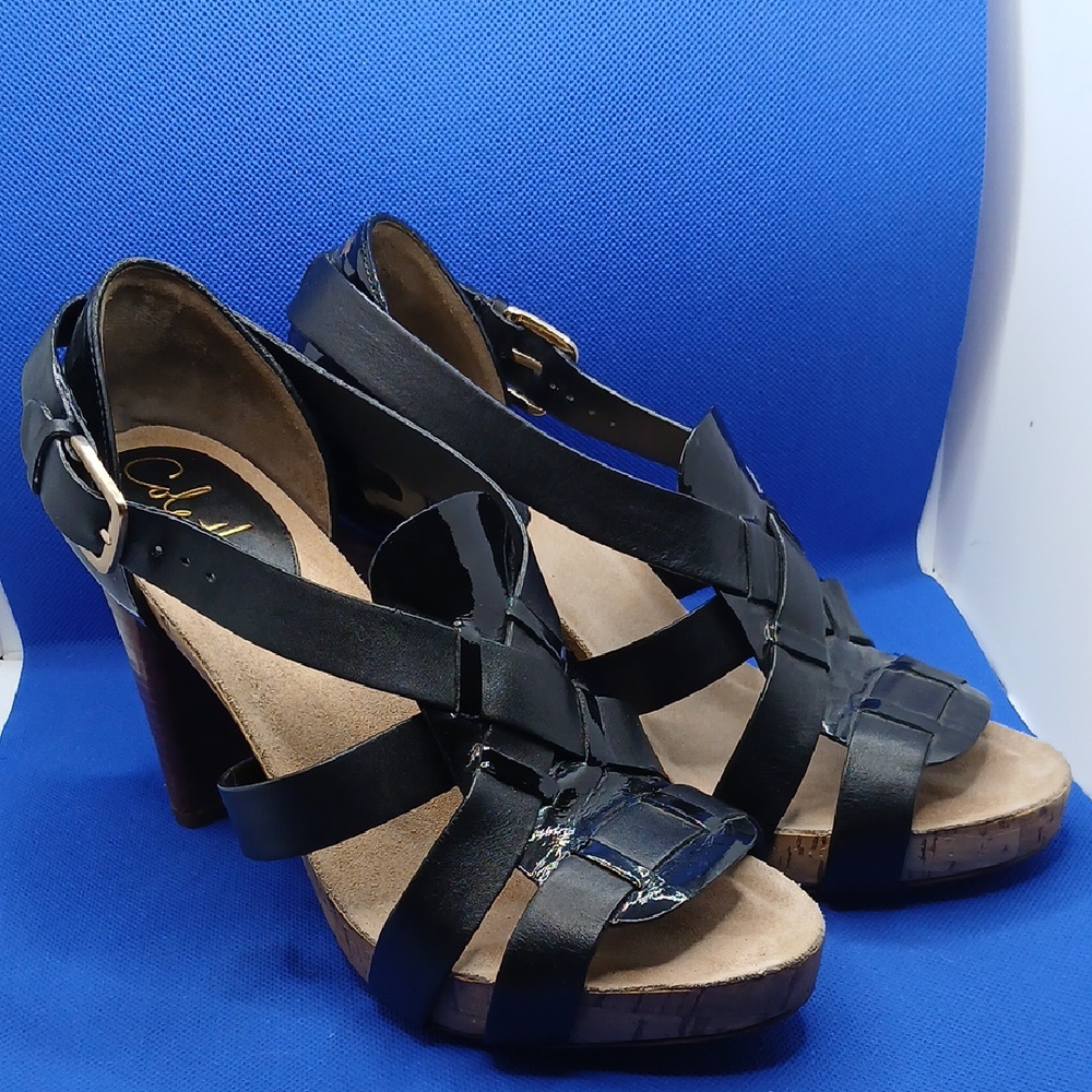 Black Strappy Platform Heels Cole HAAN 6.5 B